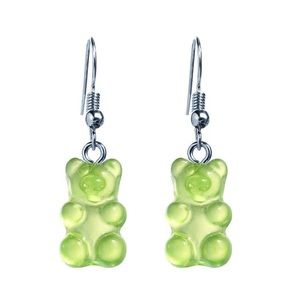 New Handmade Transparent Lime Green Sterling Silver Resin Gummy Bear Earrings